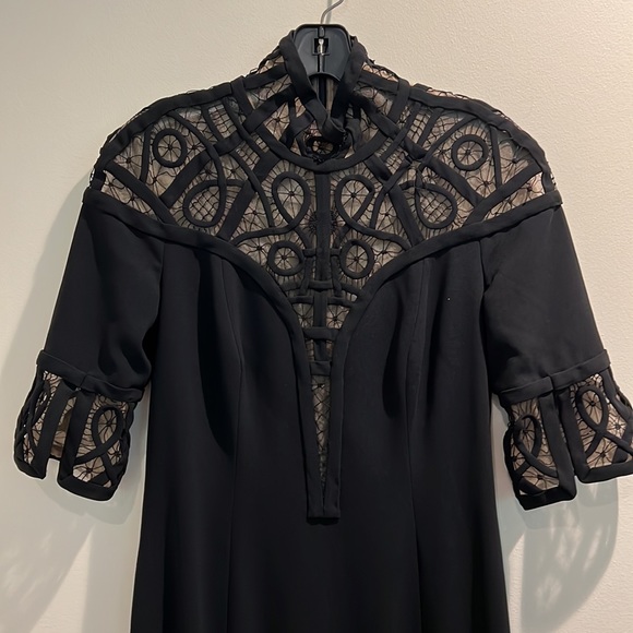 Designer Lucian Matis black gown with lace detailing - Picture 2 of 5